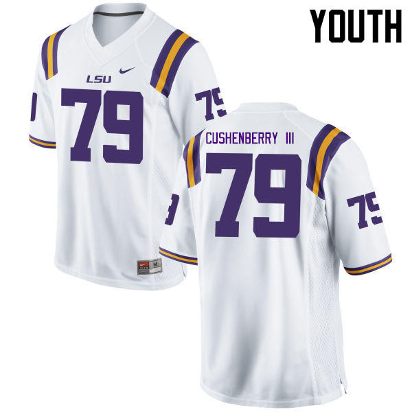 Youth LSU Tigers #79 Lloyd Cushenberry III College Football Jerseys Game-White - Click Image to Close